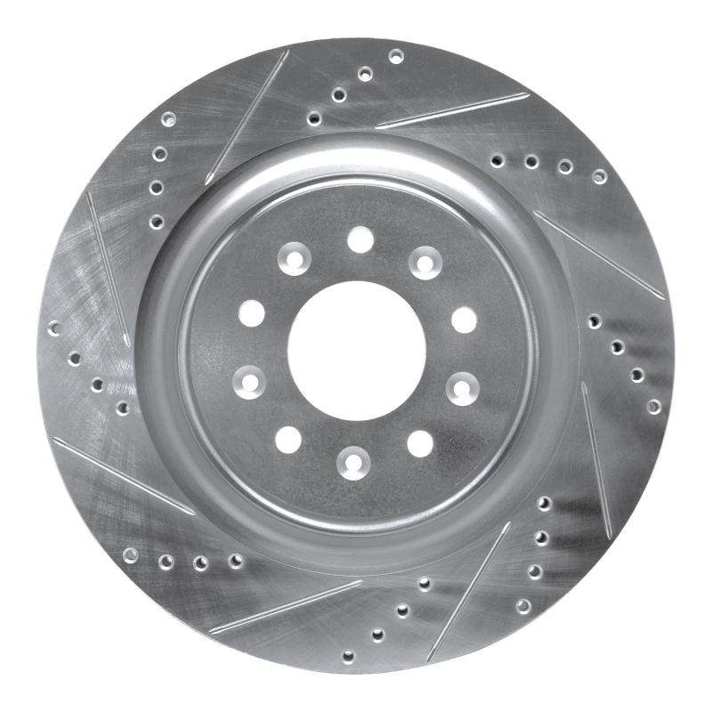 Jaguar XJR Brake Rotor (1) - Front Left - R1 Concepts - Drilled & Slotted - Silver - `00-`06